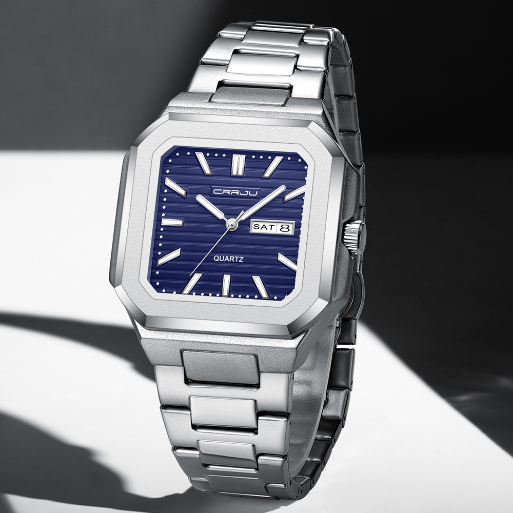Smartwatch Square Watches For Men - CRRJU Herren-Armbanduhr aus Edelstahl, analoge Quarzuhr