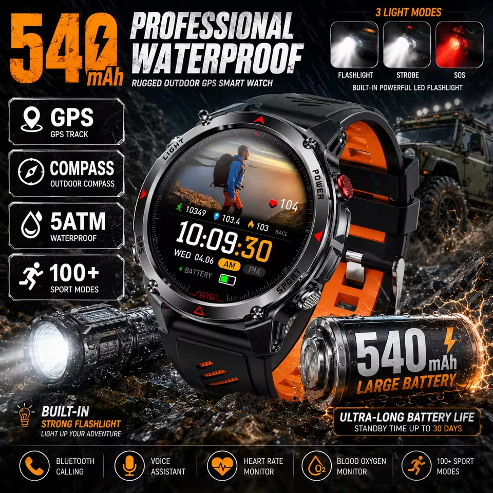 Militärische 540mAh GPS Smartw – Altimeter Compass Watch Bewertung und Preis